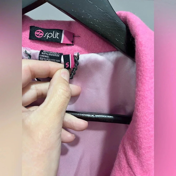 Split Wool Blend Pink Pea Coat Size S Barbie Elle Woods Jacket Blazer - Picture 11 of 13